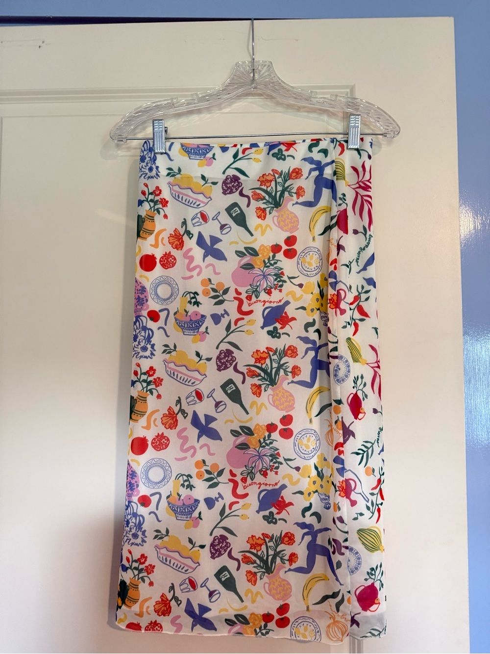 LPA White skirt with Multicolor Fruit & Floral Italy Print